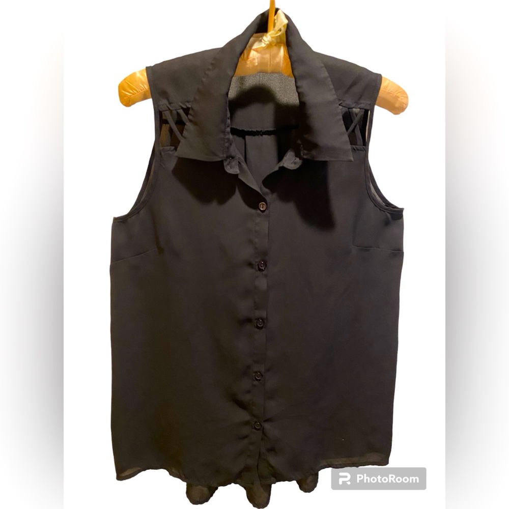 Halter Cut Sleeveless Sheer Black Top
